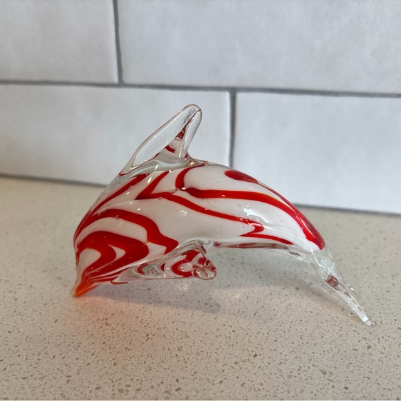 Vtg murano art glass dolphin red white nautical coastal - Picture 4 of 6